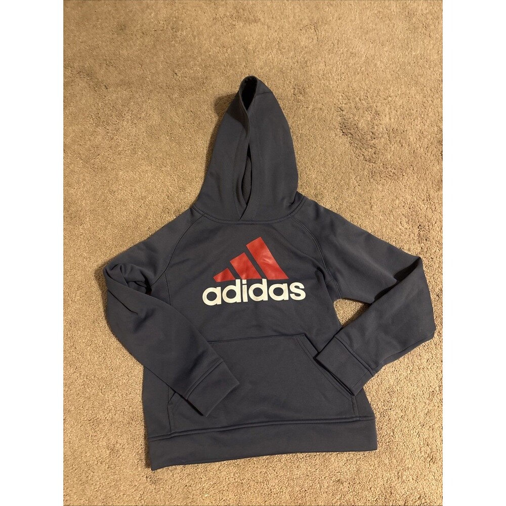 Dark Gray Kid's Adidas Logo Climawarm Hoodie Size Small (8)